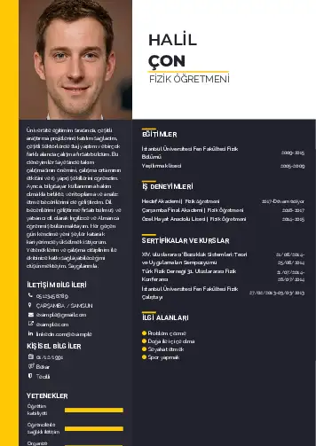Fizik Öğretmeni CV Örnekleri cv indir